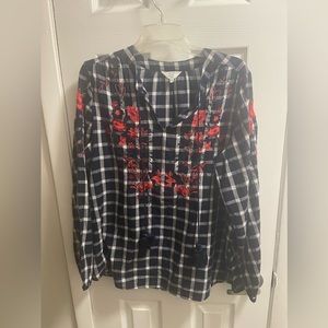 NWOT crown & ivy navy and white checked long sleeved tunic Sz 0x